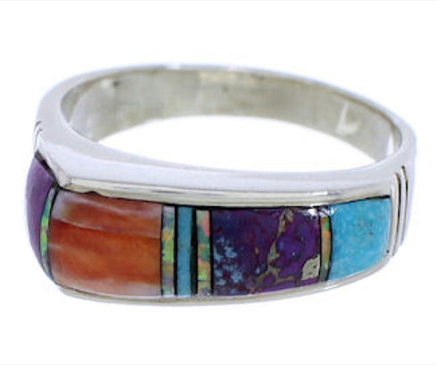 Southwest Turquoise Multicolor Sterling Silver Ring Size 8-1/2 JX37923